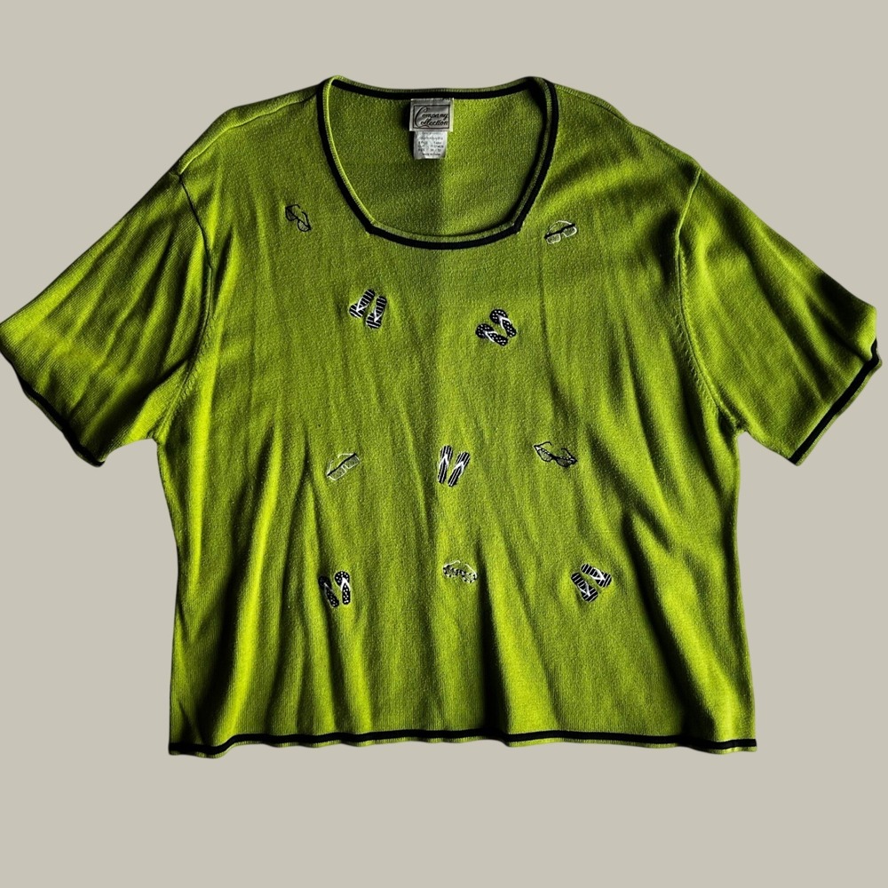 Company Collection Women's Green Knit Top Flip Flop & Sunglass Appliques Size 3X